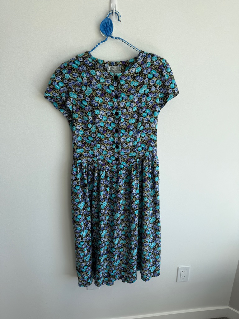 Vintage Floral Print A Line Dress With Pockets And Shoulder Pads